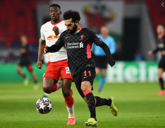 Mohamed Salah en situation d’attaque face à Leipzig