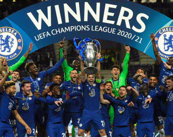 Les joueurs de Chelsea célébrant leur victoire en Ligue des champions